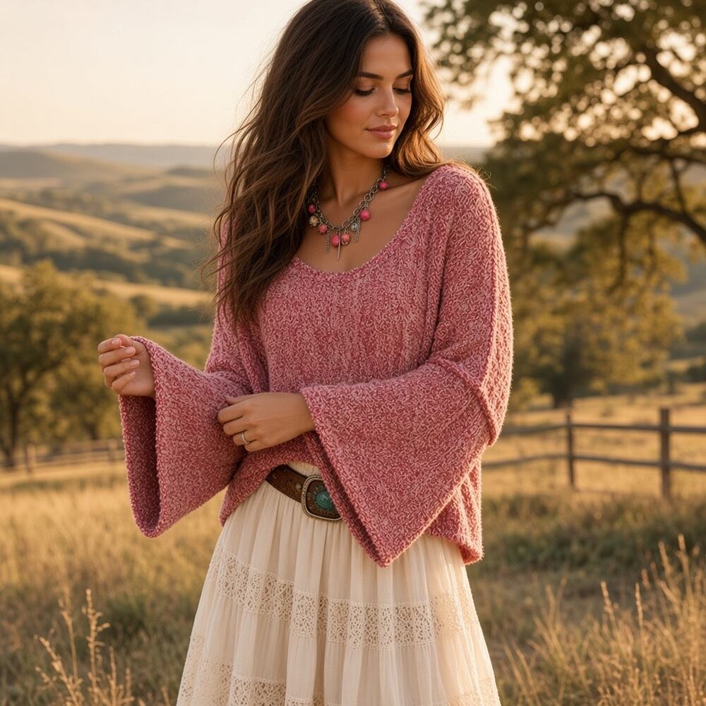 Free People Good Day Pullover Sweater Medium Pink Marled Oversized Slouchy